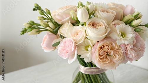 Soft petals of delicate flowers softly unfold in a gentle bouquet, peaceful, watercolor, serene, blossoms