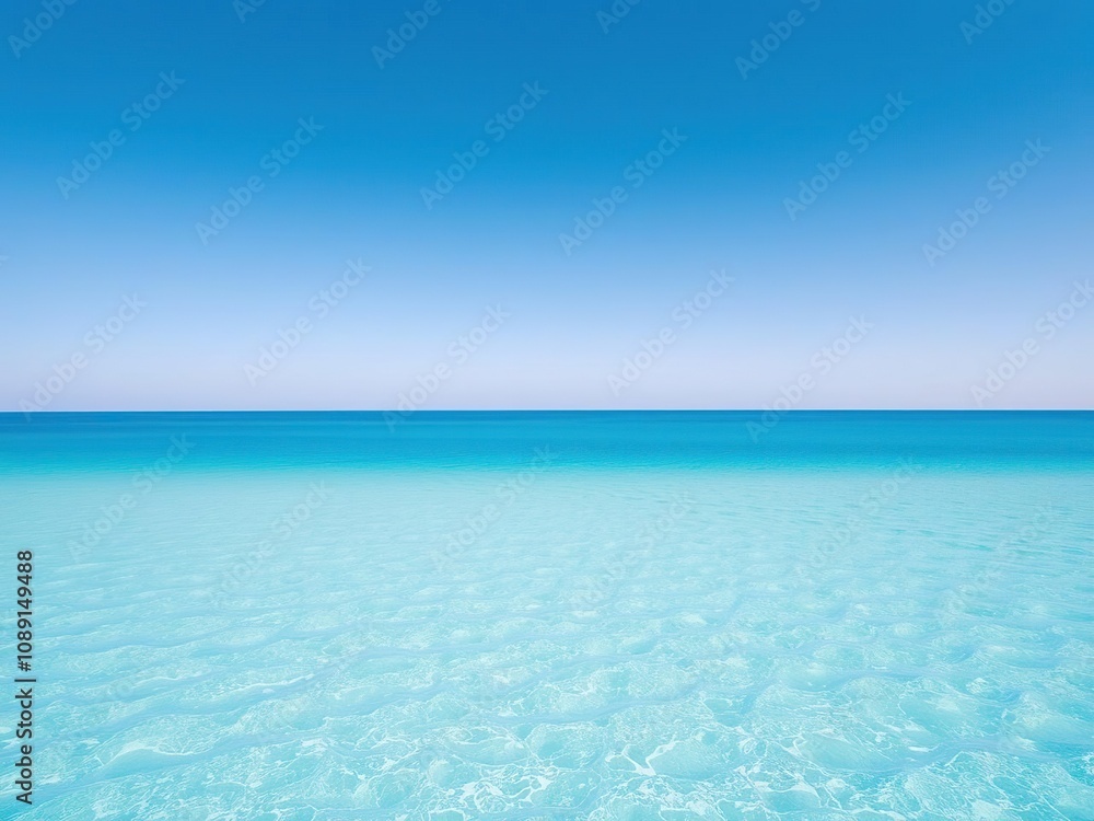 A tranquil turquoise ocean stretches across the horizon, meeting a soothing blue sky, vast ocean, sea views A tranquil turquoise ocean stretches across the horizon, meeting a soothing blue sky, vast ocean, sea views