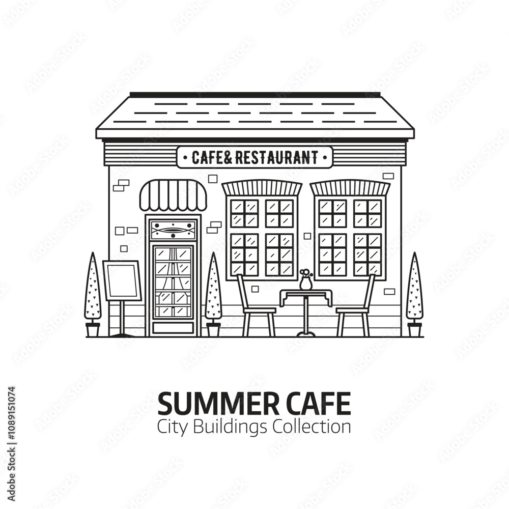 Street Cafe or Restaurant Building in Line Art