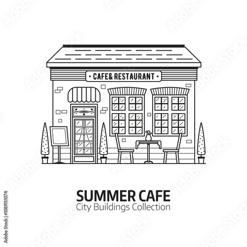 Obraz na płótnie Street Cafe or Restaurant Building in Line Art w salonie