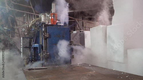 Production of expanded polystyrene. Styrofoam block making machine