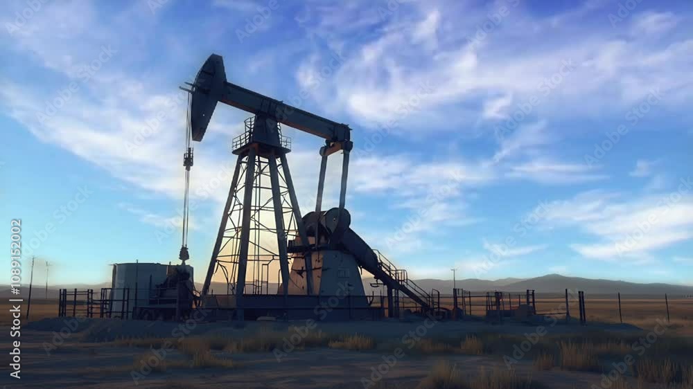 An old oil pumping machine. Seamless 4K looping timelapse video animation background An old oil pumping machine. Seamless 4K looping timelapse video animation background
