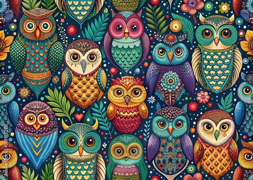 Wallpaper Mural Charming Owls in a Captivating Seamless Pattern for Nature Lovers and Home Decor Enthusiasts with Elegant Colors and Intricate Designs Perfect for Textiles and Wallpaper Torontodigital.ca