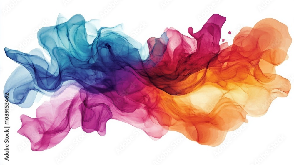 Dynamic Abstract Digital Art with Vibrant Colors and Fluid Shapes on White Background - Energy and Movement Concept