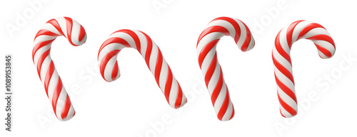 3D vector set a sweet caramel cane with a pattern of red and white lines