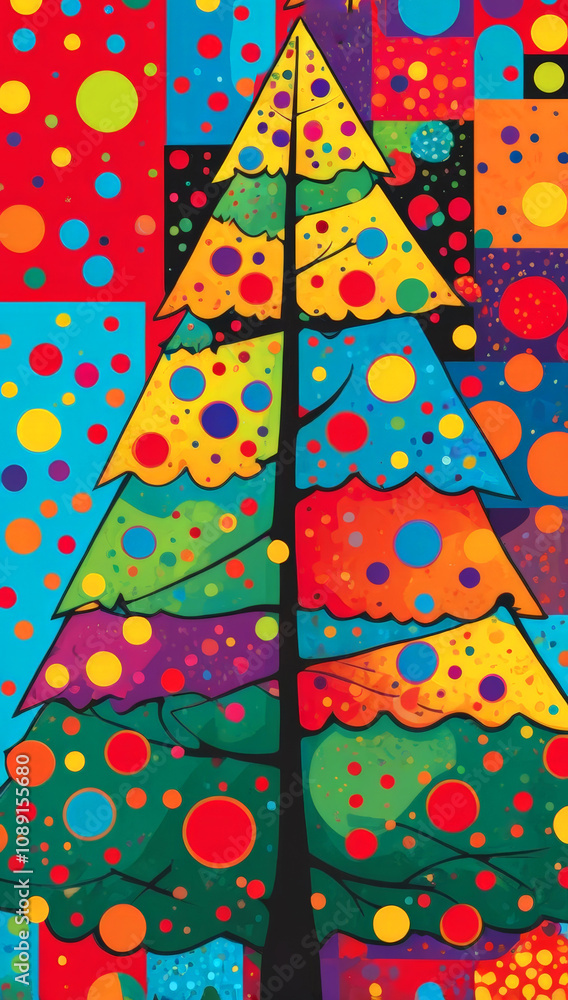 Fototapeta premium Abstract modern Christmas tree with vibrant colors and geometric patterns