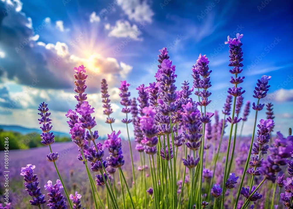 Close-Up of Blooming Lavender Flowers in Spring with Vibrant Violet, Green, Purple, and Blue Colors Showcasing Nature's Beauty and Tranquility in a Serene Landscape