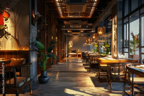 High end restaurant interior showcasing beautifully plated gourmet