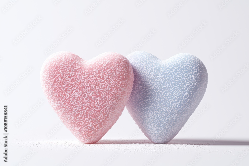 Obraz premium heart emotion minimalist romance. Two pastel heart-shaped decorations symbolize love and affection in a minimalist setting.