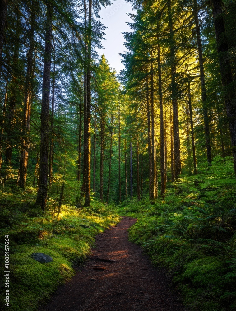 A serene forest pathway bathed in golden sunlight, surrounded by tall, majestic trees and lush greenery, inviting tranquility and exploration in nature's embrace. A serene forest pathway bathed in golden sunlight, surrounded by tall, majestic trees and lush greenery, inviting tranquility and exploration in nature's embrace.