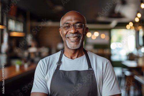 Smiling portrait of a middle aged African American small business owner