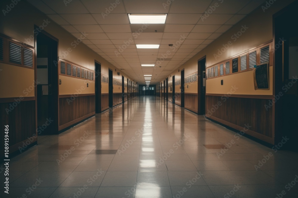 Interior of a highschool empty hallway Interior of a highschool empty hallway