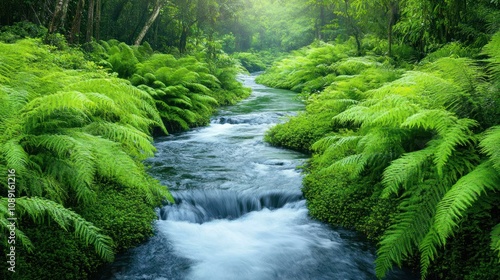 Tranquil Stream Flowing Through Lush Greenery