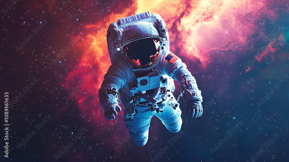 astronaut floating in space surrounded by colorful nebula, evoking wonder astronaut floating in space surrounded by colorful nebula, evoking wonder