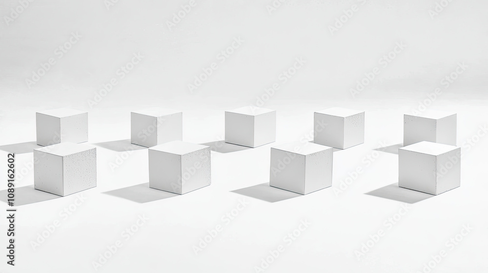Minimalist white cubes arranged artistically on light background Minimalist white cubes arranged artistically on light background