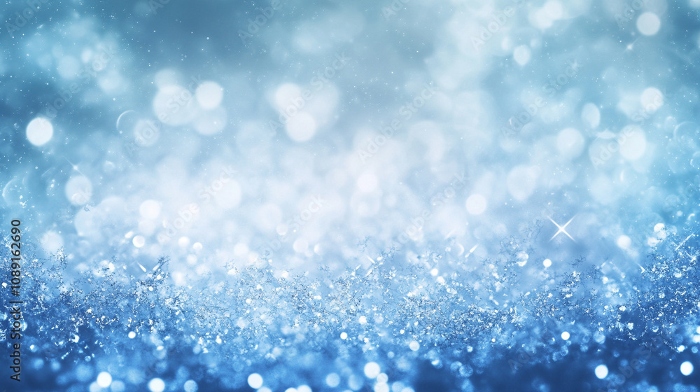 A bright abstract blue winter background with bokeh and snowflake A bright abstract blue winter background with bokeh and snowflake