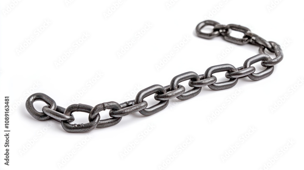 A metal chain with interlocking links, typically used for securing or connecting items. A metal chain with interlocking links, typically used for securing or connecting items.