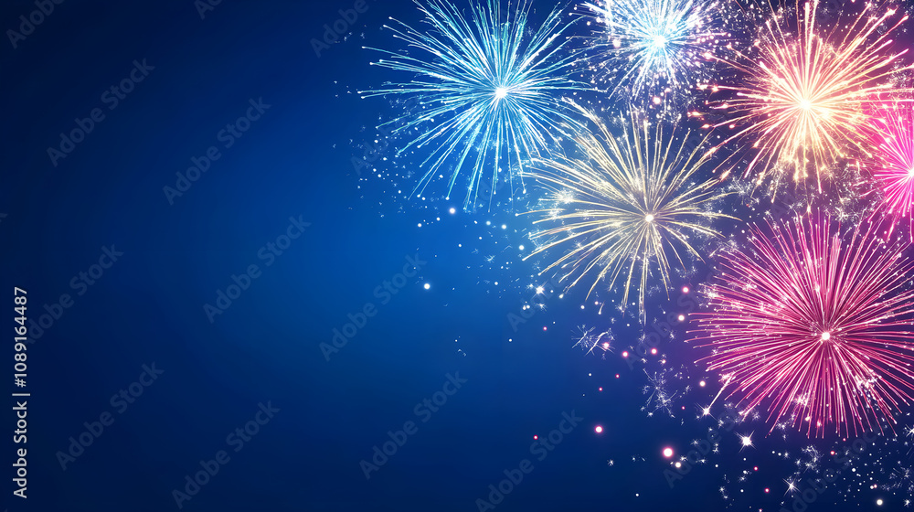 Bright fireworks display in night sky, celebrating joy and excitement Bright fireworks display in night sky, celebrating joy and excitement