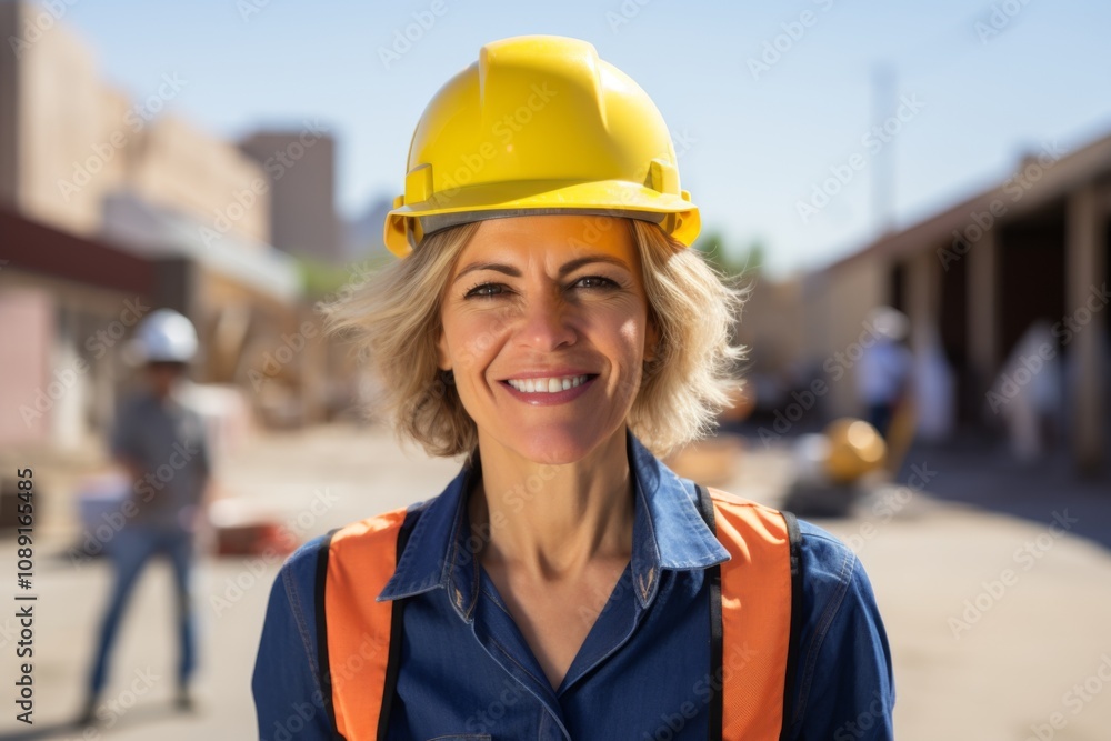 Smiling portrait of a middle aged businesswoman on construction site Smiling portrait of a middle aged businesswoman on construction site