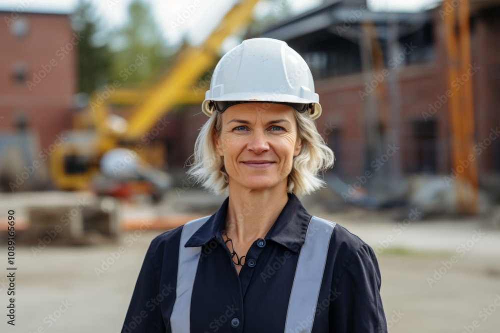 Smiling portrait of a middle aged businesswoman on construction site Smiling portrait of a middle aged businesswoman on construction site