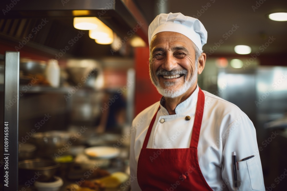 Smiling portrait of a senior Italian chef working in kitchen Smiling portrait of a senior Italian chef working in kitchen