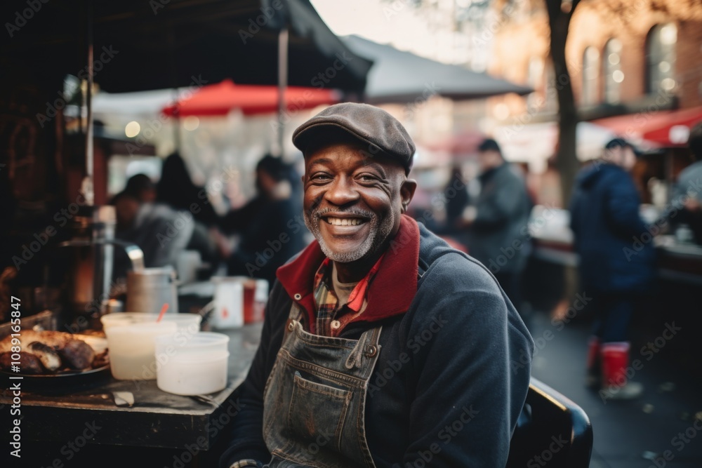 Smiling portrait of a middle aged African American food truck owner Smiling portrait of a middle aged African American food truck owner