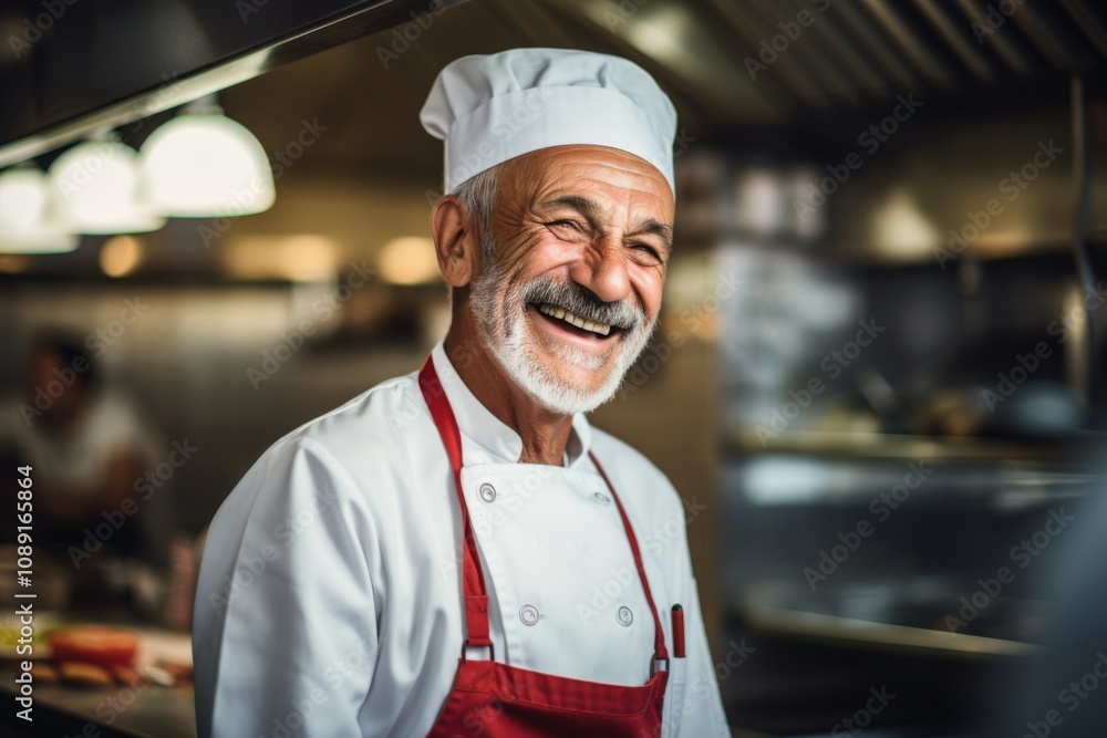 Smiling portrait of a senior Italian chef working in kitchen Smiling portrait of a senior Italian chef working in kitchen