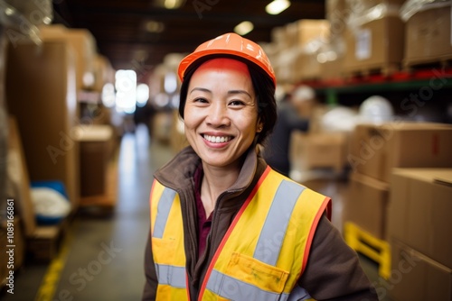 Portrait of a joyful middle aged female warehouse worker