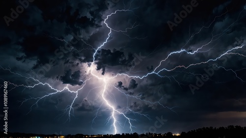 Lightning in the night sky.