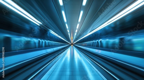 Futuristic Subway Station Interior with Minimalist Design Featuring Dynamic Lighting and Clean Lines in a High-Tech Environment