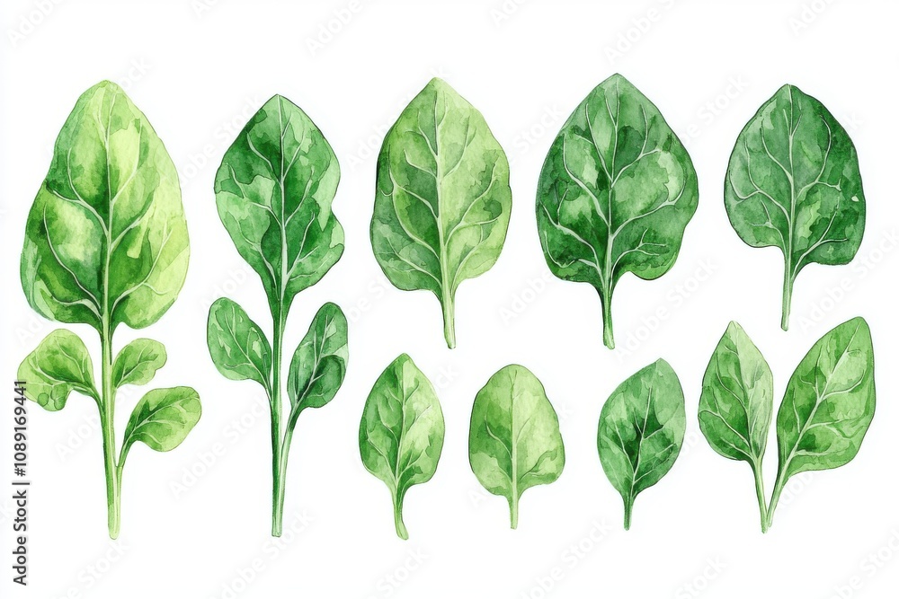 A collection of fresh spinach leaves, showcasing various shapes and sizes, ideal for healthy lifestyle and cooking themes. A collection of fresh spinach leaves, showcasing various shapes and sizes, ideal for healthy lifestyle and cooking themes.