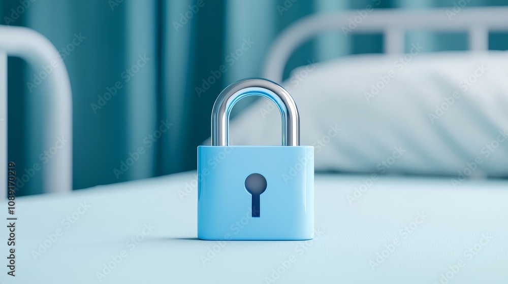Fototapeta premium A digital lock adorning a hospital bed symbolizes the security of patient data.