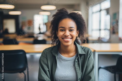 Smiling portrait of a young female African American student