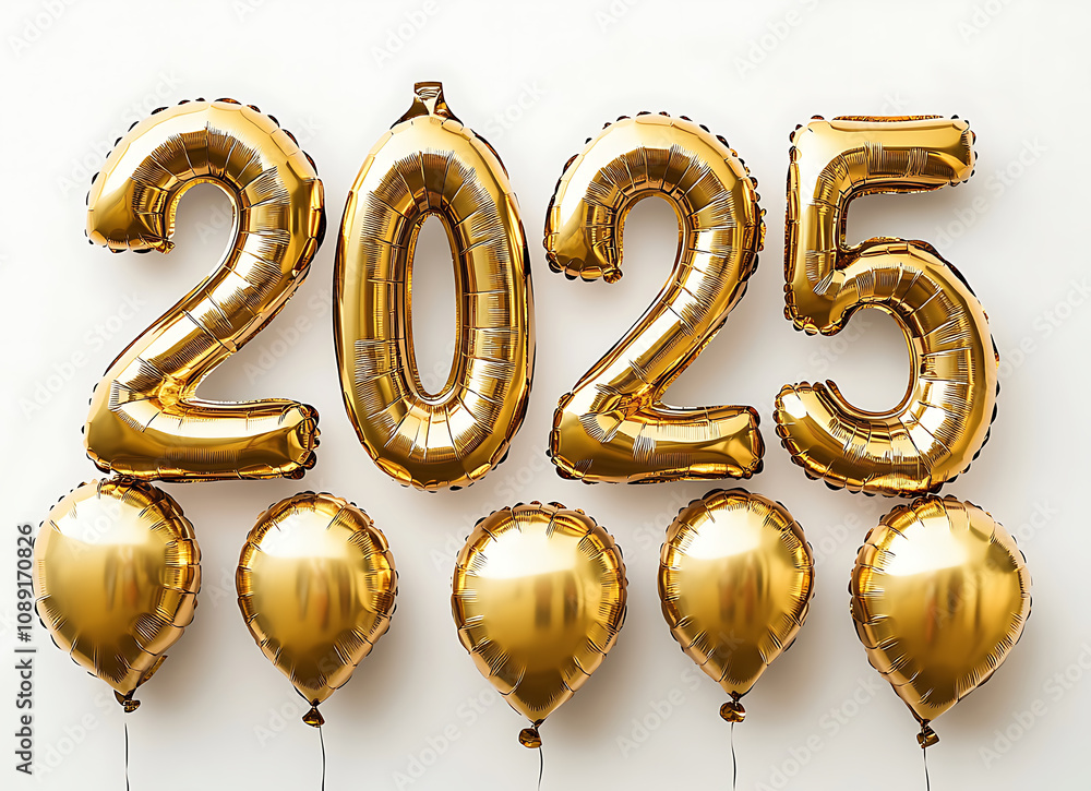 Golden balloons shaped as numbers 2025 and heart balloons create festive atmosphere for celebrations. Perfect for New Year or milestone events Golden balloons shaped as numbers 2025 and heart balloons create festive atmosphere for celebrations. Perfect for New Year or milestone events
