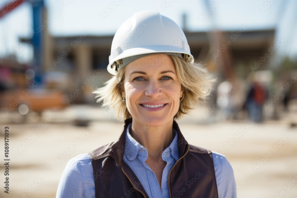 Smiling portrait of a middle aged businesswoman on construction site Smiling portrait of a middle aged businesswoman on construction site