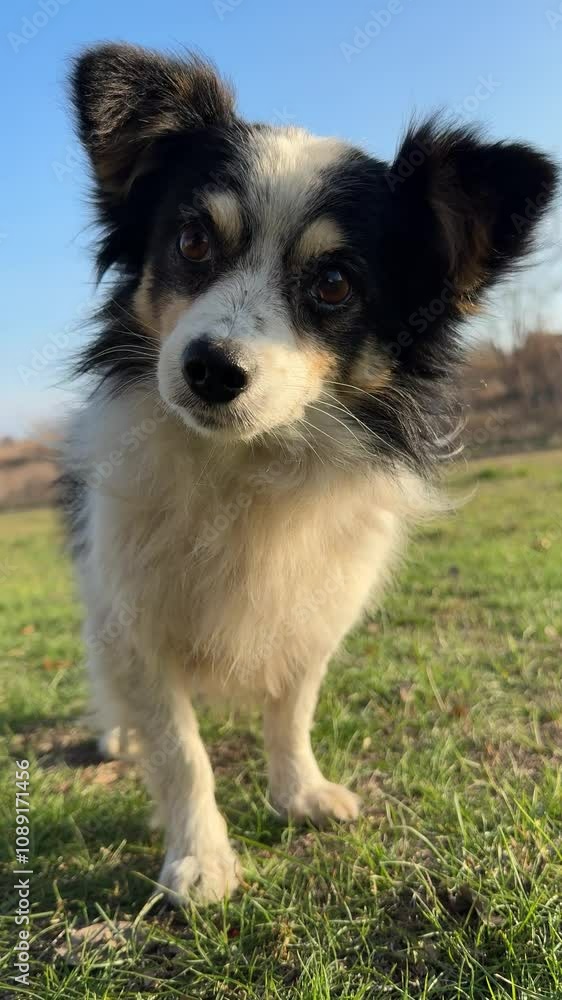 Cute dog puppy, vertical video.