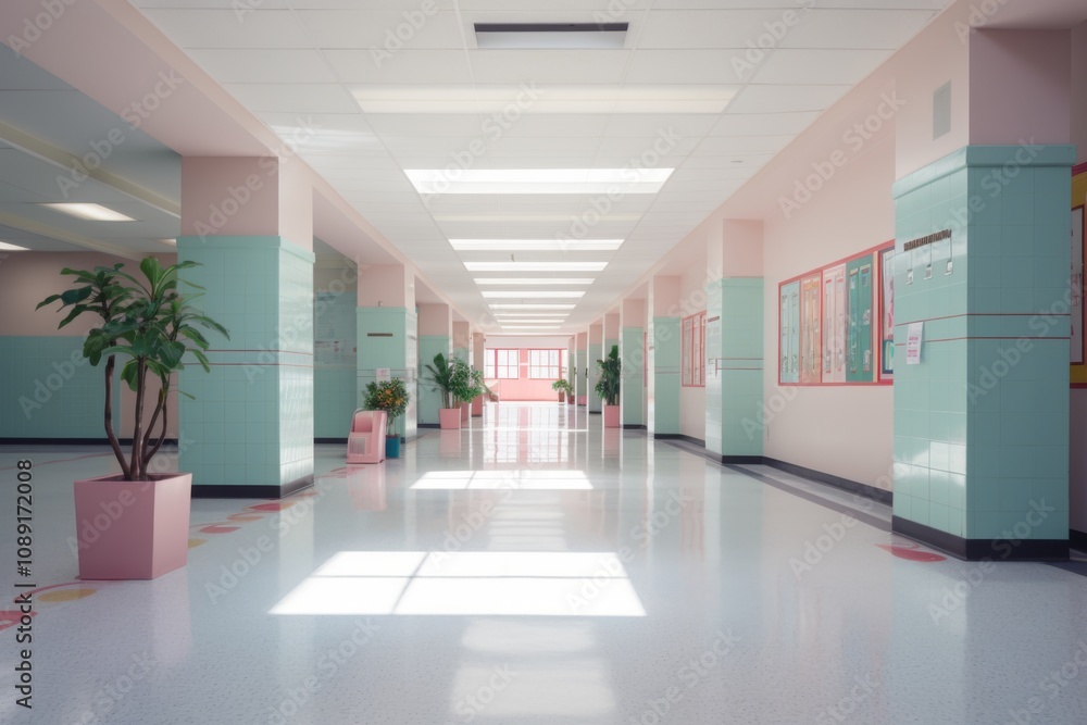 Fototapeta premium Interior of a highschool empty hallway