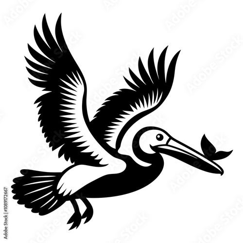 Pelican scooping fish vector illustration