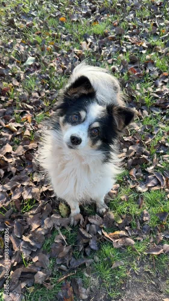 Funny dog in the grass, vertical video. Funny dog in the grass, vertical video.