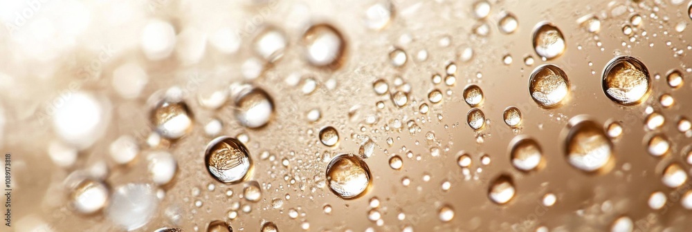 Close-up of diverse water droplets floating in air against light beige backdrop, creating serene and peaceful ambiance. Close-up of diverse water droplets floating in air against light beige backdrop, creating serene and peaceful ambiance.