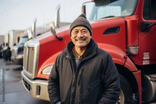 Portrait of a middle aged male truck driver during winter