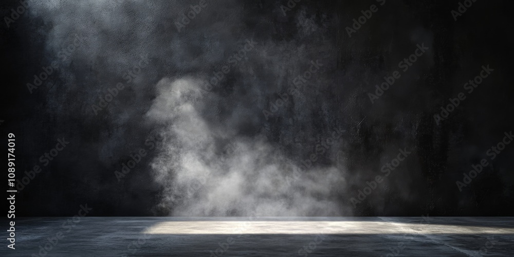 Dark and Moody Empty Room with Smoke Rising creating a Dramatic Ethereal Scene on Concrete Background Dark and Moody Empty Room with Smoke Rising creating a Dramatic Ethereal Scene on Concrete Background