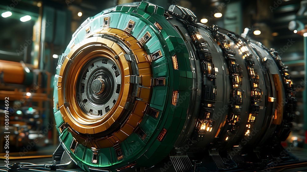 Futuristic Green Gold Tech Engine Sci Fi Machine Industrial Design Futuristic Green Gold Tech Engine Sci Fi Machine Industrial Design