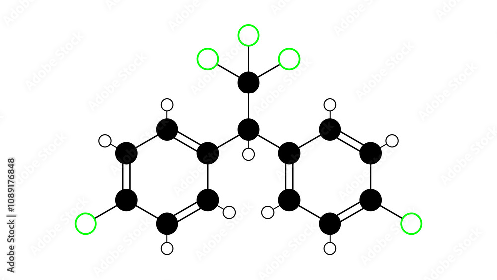 ddt molecule, structural chemical formula, ball-and-stick model, isolated image insecticide ddt molecule, structural chemical formula, ball-and-stick model, isolated image insecticide