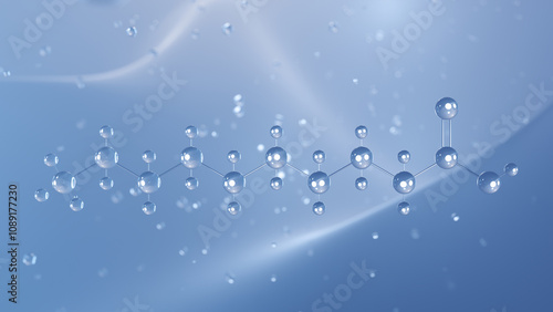 capric acid molecular structure, 3d model molecule, saturated fatty acid, structural chemical formula view from a microscope photo