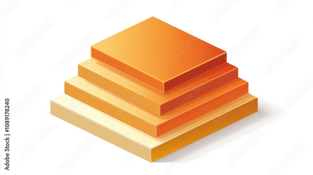 A stack of orange and cream geometric shapes resembling a layered cake or design element. A stack of orange and cream geometric shapes resembling a layered cake or design element.