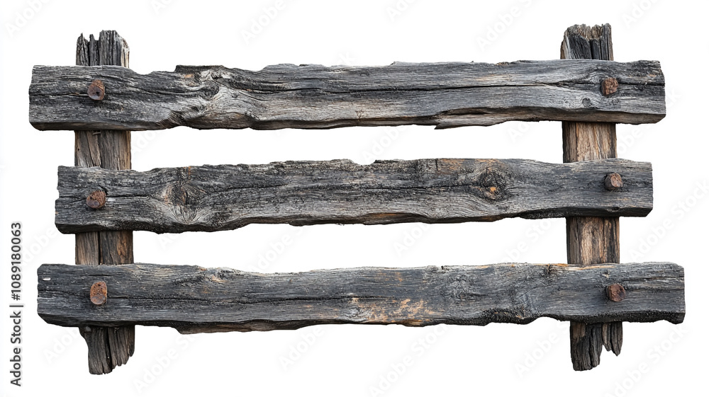 Naklejka premium Old wooden fence isolated on a white background