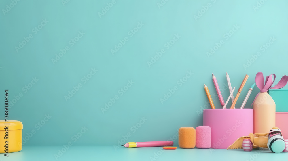 Fototapeta premium Colorful Crafts and Handmade Materials Arranged on a Smooth Gradient Background for Creative Projects and DIY Enthusiasts