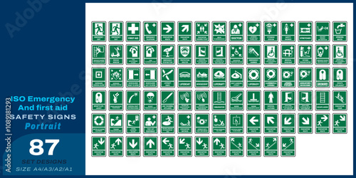 87 set iso emergency and first aid safety signs v65_natural disaster outdoor refuge area_portrait size a4/a3/a2/a1