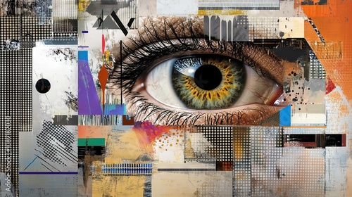 A collage composed entirely of different representations of the human eye Generative AI
